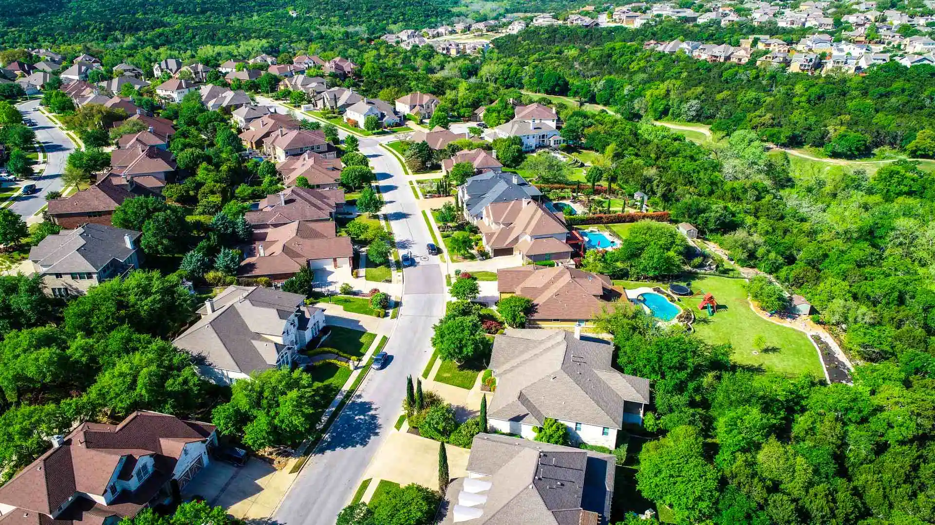 Neighborhood aerial view of Cedar Park, TX.