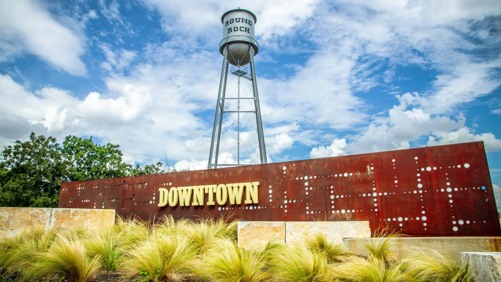 Round rock with water tower in Round Rock, TX.