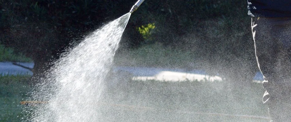 Crew applying weed control treatment in Austin, TX.