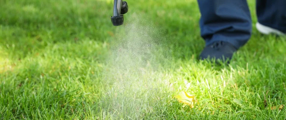 Liquid fertilizer application on a lawn in Austin, TX.