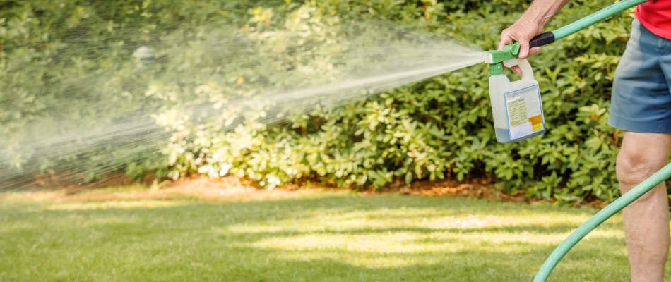 Liquid aeration being applied to lawn in Austin, TX.